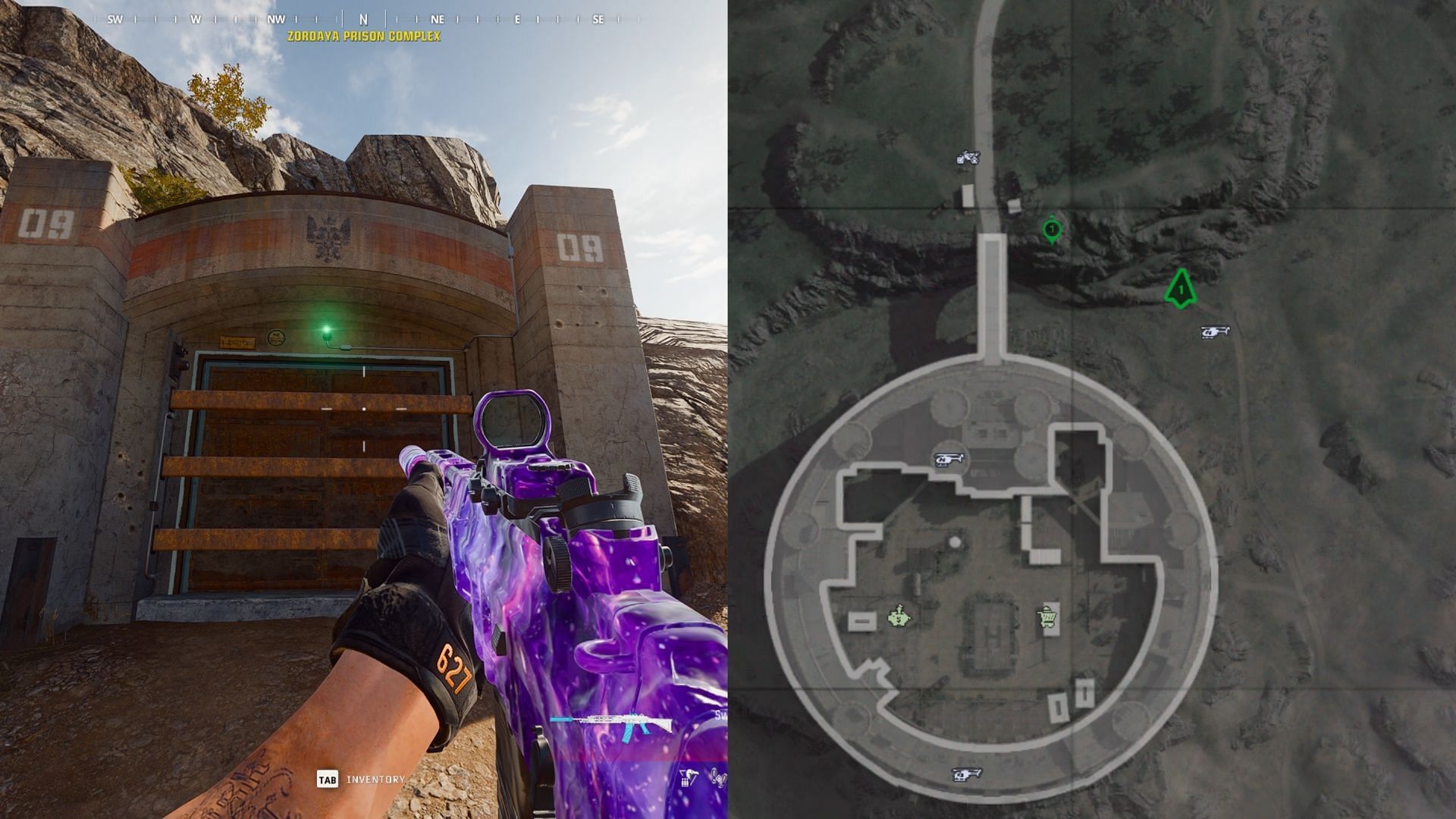 Location of Bunker 09 in Verdansk (Images via Sportskeeda Gaming || Activision)